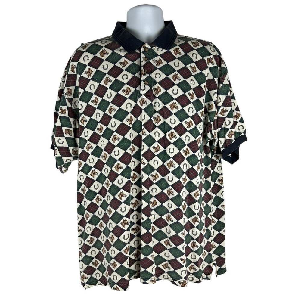 W.R. Gass Mens Classic Polo Shirt - Horse & Horseshoe Print Size L Casual Wear
